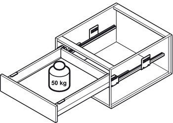 Innenauszug-Garnitur, Häfele Matrix Box P50 VIS, mit Blende vorne und Längsreling rechteckig, Zargenhöhe 92 mm, Tragkraft 50 kg