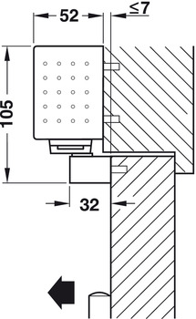 Obentürschließer, Dorma TS 99 FL im Contur Design, mit Gleitschiene und Freilauffunktion, EN 2–5