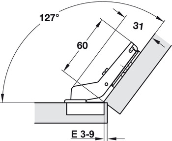 Topfscharnier, Häfele Duomatic 94°, für 37° Winkelanwendungen