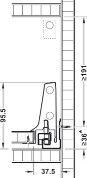 Schubkasten-Garnitur, Blum Tandembox antaro, mit Korpusschiene Blumotion, Reling D, Systemhöhe M, Zargenhöhe 83 mm