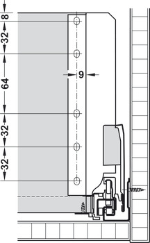 Schubkasten-Garnitur, Blum Tandembox antaro, mit Korpusschiene Blumotion, Reling D, Systemhöhe M, Zargenhöhe 83 mm