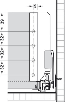Frontauszug-Garnitur, Blum Tandembox antaro, mit Korpusschiene Tip-On Blumotion, Reling C, Systemhöhe M, Zargenhöhe 83 mm