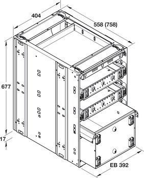 Stahlcontainer, Häfele Quick-Kit-600, Höheneinteilung 1-3-3-6