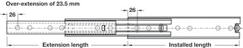 Edelstahl-Kugelführung, Vollauszug, Accuride 5321 DS, Tragkraft bis 160 kg, seitliche/aufliegende Montage