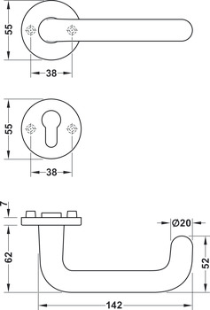 Türdrücker-Garnitur, FSB ASL® Modell 11 1146/12 1146 Edelstahl