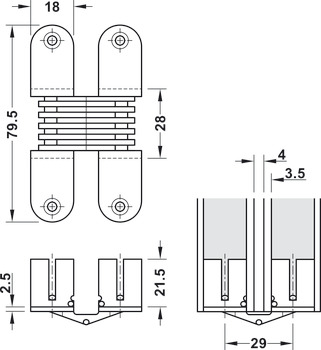 Scharnier, für Holzdicken 14–26 mm, für unsichtbaren Anschlag