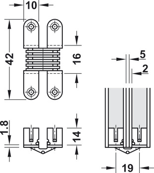 Scharnier, für Holzdicken 14–26 mm, für unsichtbaren Anschlag