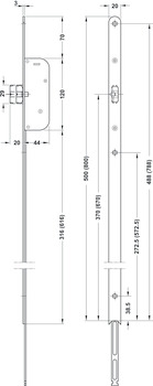 Stulpverlängerung SECURY 21 mit Zusatzriegel, Stulplänge 500 mm, Edelstahl