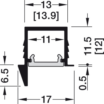 Einbauprofil, Häfele Loox5, Profil 1105, für LED-Bänder, Polycarbonat
