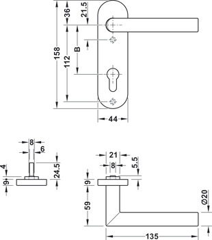 Türdrücker-Garnitur, Aluminium, Startec, PDH5203, Kurzschild