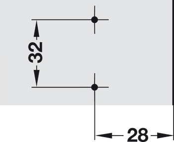 Kreuzmontageplatte, Häfele Metalla 510 A, Stahl oder Zinkdruckguss, mit Spanplattenschrauben, Kantenabstand 28 mm