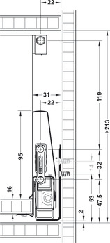 Schubkasten-Garnitur, Häfele Matrix Box P70, mit Längsreling rechteckig, Zargenhöhe 115 mm, Tragkraft 70 kg