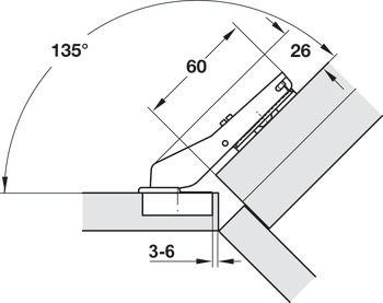 Topfscharnier, Häfele Metalla 510 A/SM 94°, für 45° Winkelanwendungen, für bündige Fronten