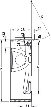 Frontliftbeschlag, Häfele Strato, für einteilige Klappen aus Holz oder mit Aluminiumrahmen