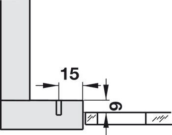 Topfscharnier, Häfele Duomatic 94°, Stollenanwendung, für Glastüren