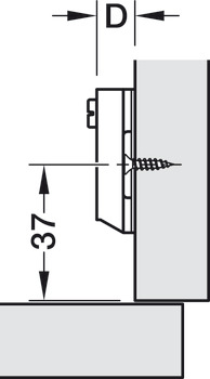 Kreuzmontageplatte, Häfele Metalla 310 A, mit Aufschiebe-Technik, Höhenverstellung ±2 mm über Langloch, mit vormontierten Euroschrauben