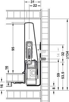 Guarnitura cassetto,Häfele Matrix Box P50, altezza spondina 115 mm, portata 50 kg con Push-to-open Soft-Close