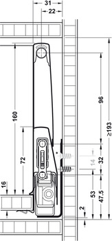 Guarnitura estraibile frontale,Häfele Matrix Box P50, con sovraspondina, altezza spondina 92 mm, portata 50 kg