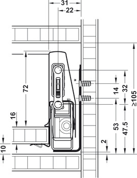 Guarnitura cassetto, Häfele Moovit MX, altezza spondina 92 mm, 30 kg