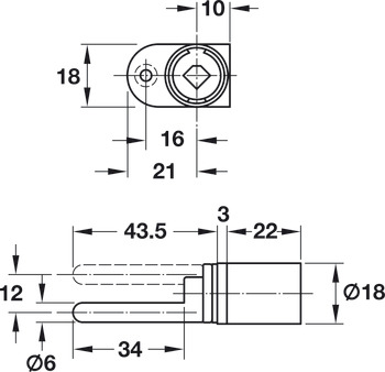 serratura centrale girevole, Häfele Symo, corpo cilindro senza nucleo, per cilindro con nucleo sostituibile, con piastra di montaggio unilaterale