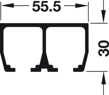 Binario di scorrimento doppio, superiore, per spessore anta 19 e 22 mm