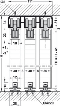 Guarniture per porte scorrevoli, Hawa Porta 60/100 HM/HMD, guarnitura senza binario di scorrimento