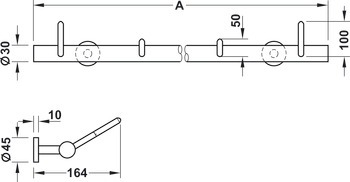 Staffa portagrucce, in acciaio inox, con 7 ganci, montaggio a parete