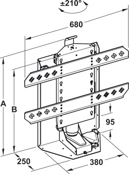 sistema di sollevamento elettrico, portata 65 kg, possibilità di rotazione manuale ±210°