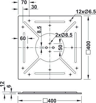 Piastra di fissaggio tavolo, rinforzata, per piani tavolo con Ø fino a 1200 mm