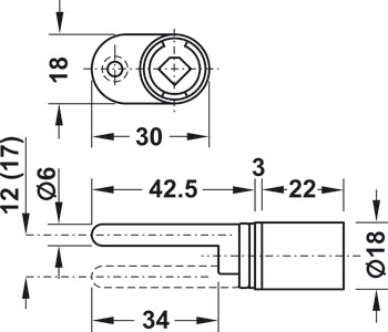 serratura centrale girevole, Häfele Symo, corpo cilindro senza nucleo, per cilindro con nucleo sostituibile, con piastra di montaggio unilaterale