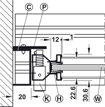 Sistema di chiusura manuale, per Häfele Slido R-Aluflex 80A