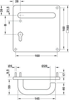 Guarniture di maniglie per settore Contract, Häfele Startec modello PDH 4102 acciaio inox