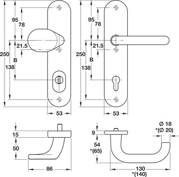 Set maniglie per porta, alluminio, A91.12 SB9-LS-ZA-ES1, placca lunga