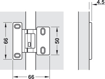 Cerniera speciale, per ante in laminato (HPL), per montaggio intermedio, fuga 6 mm