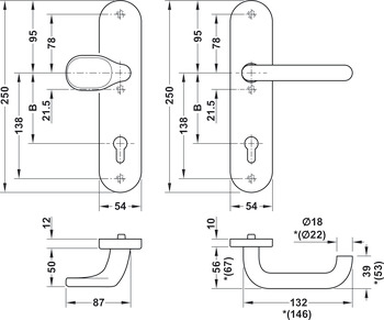 Set maniglie per porta, alluminio, Hoppe, Paris 86G/3331/3310/138L(138) ES1 (SK2)