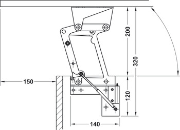 meccanismi per tavoli regolabili in altezza, Häfele Tavoflex, con ammortizzatore di chiusura integrato