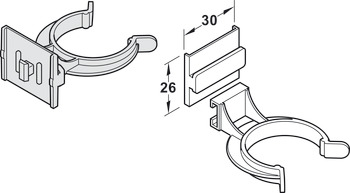 Clip per frontale zoccolo, con supporto per frontale, plastica, per sistema per zoccoli Häfele AXILO<sup>®</sup> 48