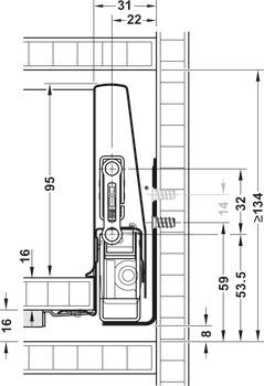 Guarnitura cassetto, Häfele Matrix Box P35, altezza spondina 115 mm, portata 35 kg con Push-to-Open Soft-Close