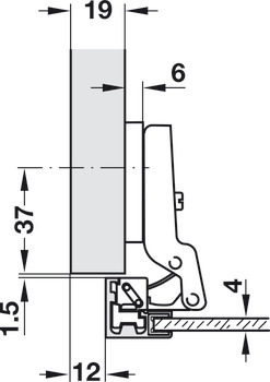 Cerniera, Häfele Metallamat A, montaggio intermedio/doppio, angolo d'apertura 110°