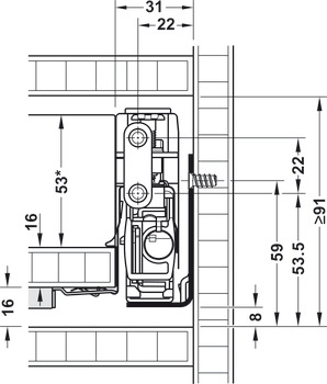 Guarnitura cassetto, Häfele Matrix Box P35, altezza spondina 60 mm, portata 35 kg con Push-to-Open Soft-Close