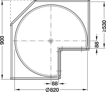 Ripiano girevole ¾ di cerchio, mobile angolare, anta a 90°, per mobile base 900 x 900 mm