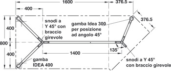 Giunto angolare, fisso, 45°, per sistemi di tavoli modulari Idea 400