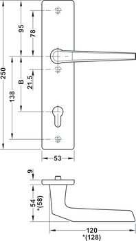 Set maniglie per porta, alluminio, A91.12 SB3-LS, placca lunga