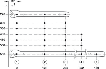 Sistema di spondine monoparete, Häfele Matrix Box Single A25, uscita parziale, altezza 54 mm, bianco, RAL 9010