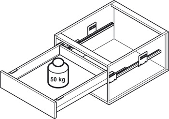 Guarnitura cassetto, Häfele Matrix Box P50, con sovraspondina, altezza spondina 92 mm, portata 50 kg