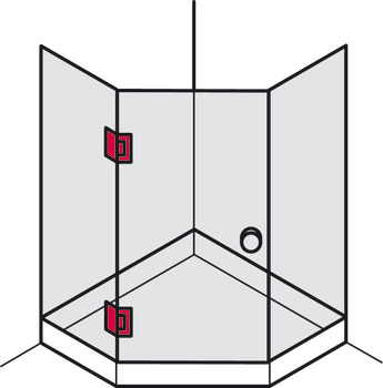 Cerniera per porte doccia, per collegamento vetro-vetro, frontale in cristallo a 135°