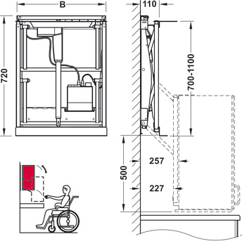 lift per pensile, per mobili pensili con altezza di 700–1100 mm