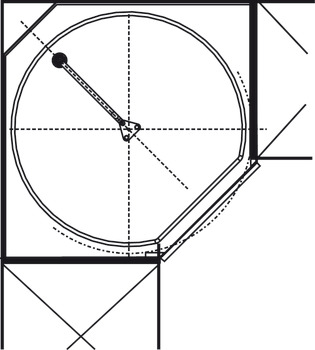 Guarnitura girevole ¾ di cerchio, Kesseböhmer Revo, per mobile base ad angolo, con porte a 90°