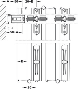 Meccanismo per parete pieghevole, Häfele Slido Fold 100-T, guarnitura