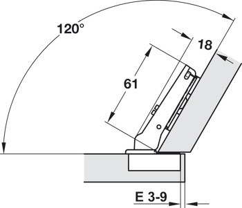 Cerniera, Häfele Duomatic 94°, per applicazioni angolari 30°, a sormonto